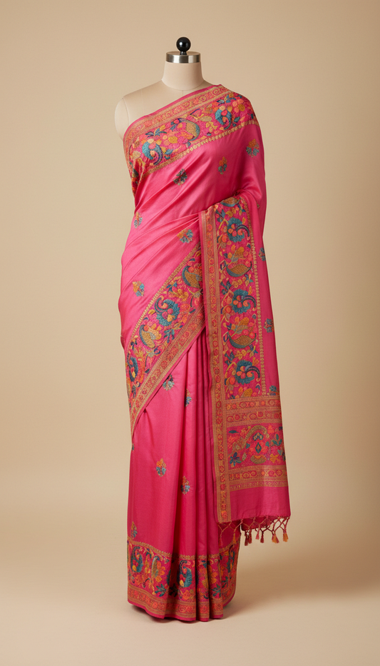 Silk Saree With Neon Border