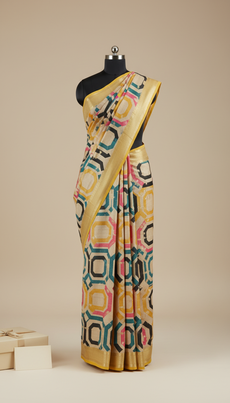 Contrast Panel Silk Saree
